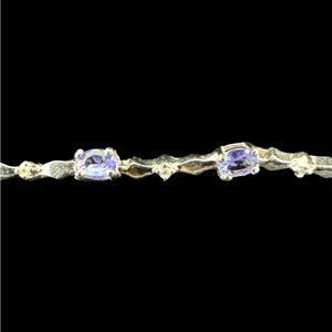 Elegant Women's 14K White Gold over Sterling Silver Tanzanite Diamond Bracelet